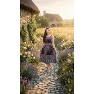 Vintage 90s Cottagecore Floral Midi Dress Pink & Cream Rayon Prairie  Boho SZ 6